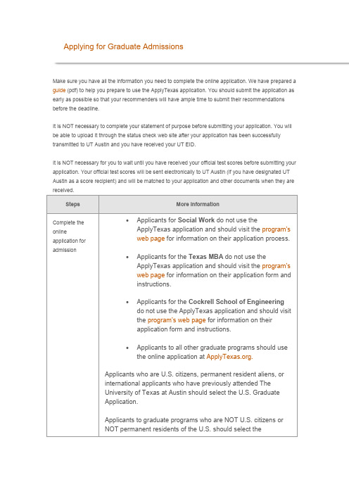 Applying for Graduate Admissions(申请UT-Austin研究生)