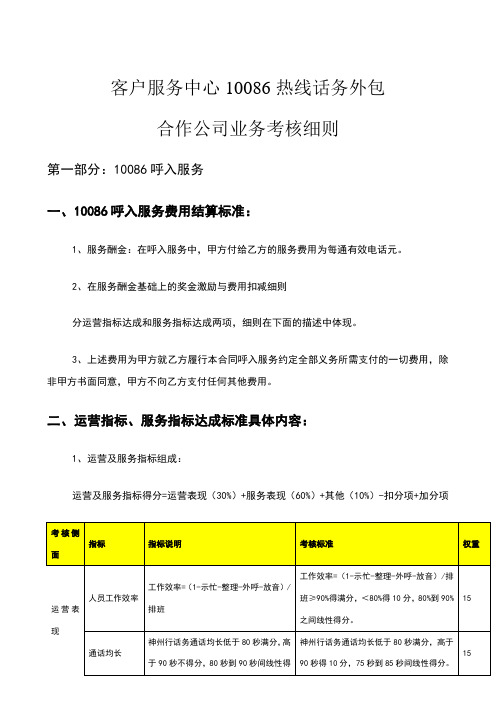 客户服务中心10086热线话务外包合作公司业务考核细则