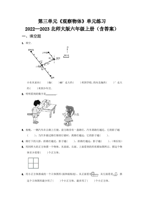 第三单元《观察物体》单元练习   2022—2023北师大版六年级上册(含答案)