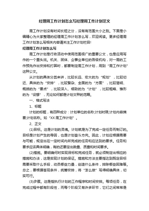 经理周工作计划怎么写经理周工作计划范文