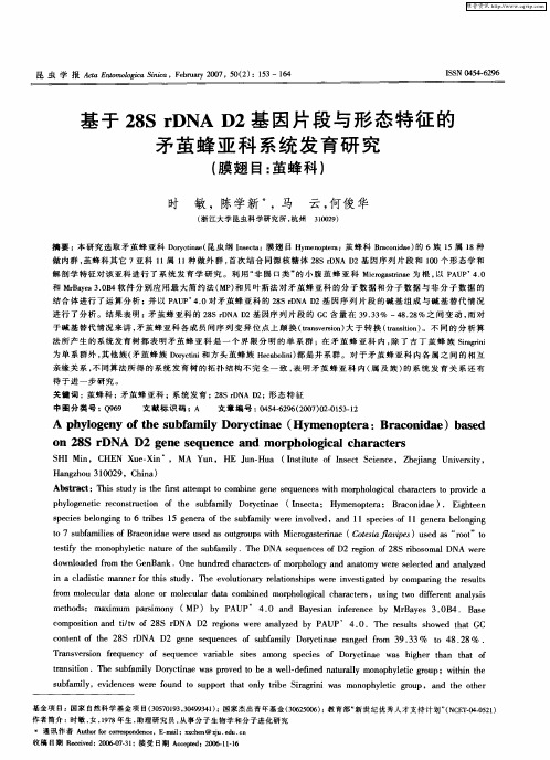 基于28S rDNA D2基因片段与形态特征的矛茧蜂亚科系统发育研究(膜翅目：茧蜂科)