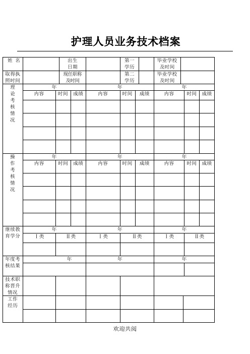 护理人员业务技术经验档案表格模板