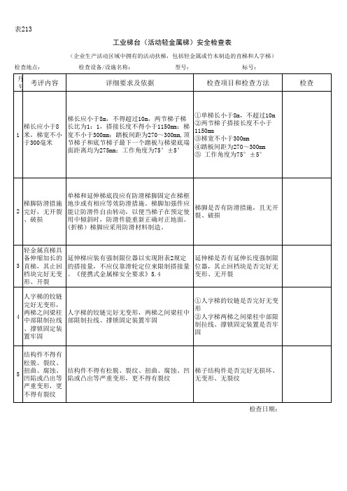 工业梯台(活动轻金属梯)安全检查表