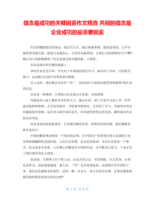 信念是成功的关键因素作文精选 共同的信念是企业成功的最重要因素