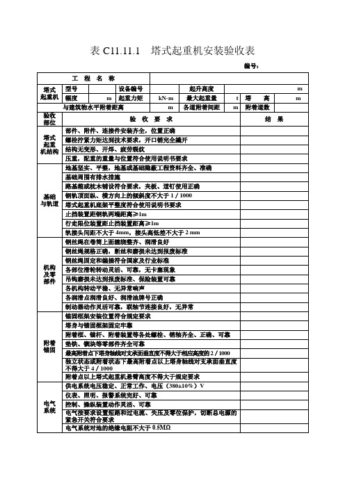 【整理版】塔式起重机安装验收表-工程施工资料