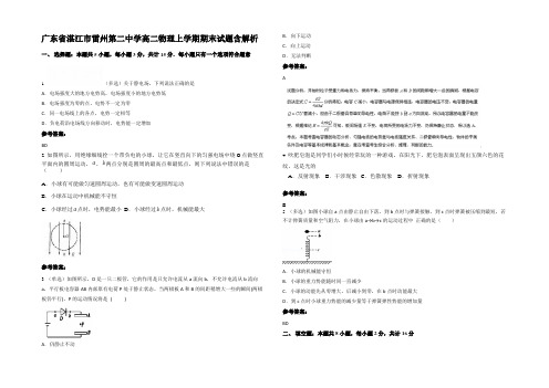 广东省湛江市雷州第二中学高二物理上学期期末试题带解析