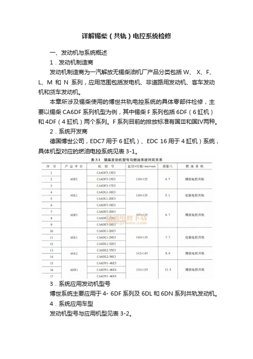 详解锡柴（共轨）电控系统检修