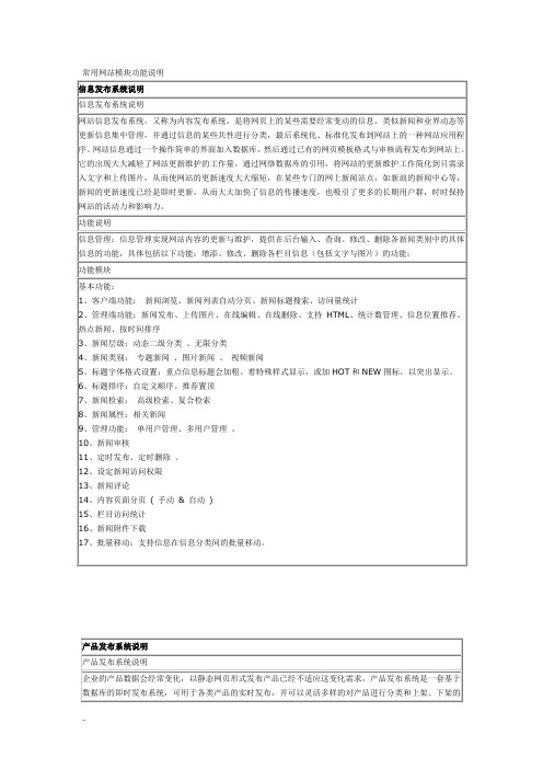 常用网站模块功能说明