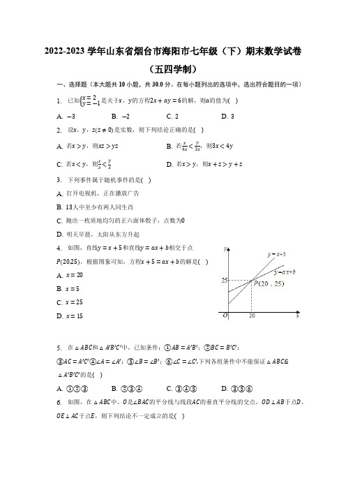 山东省烟台市海阳市(五四制)2022-2023学年七年级下学期期末考试数学试卷(含解析)