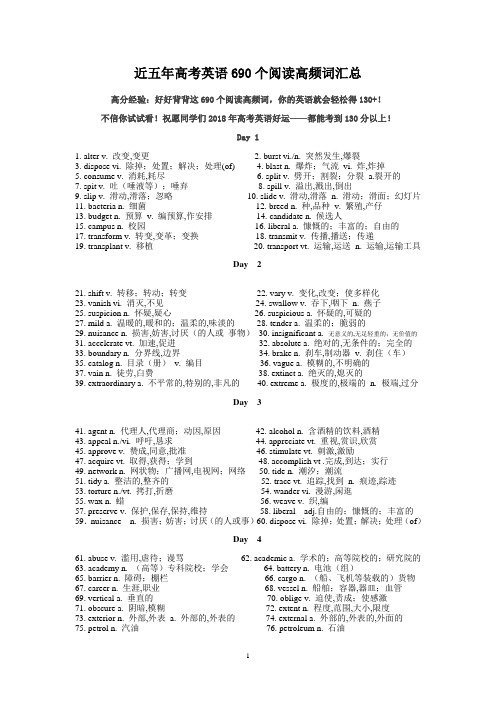 近五年高考英语690个阅读高频词汇总(1)