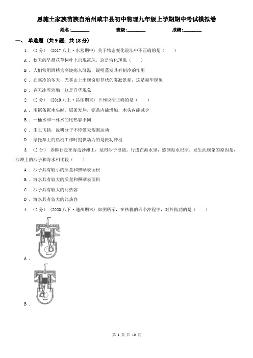 恩施土家族苗族自治州咸丰县初中物理九年级上学期期中考试模拟卷