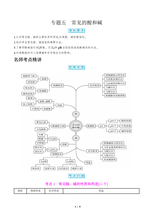 2022年中考化学总复习第一部分考点知识梳理 模块一身边的化学物质 专题五 常见的酸和碱