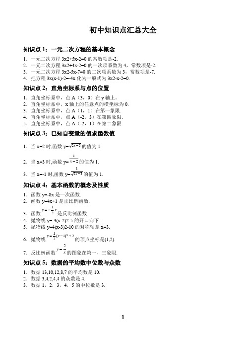 最新!2018初中数学知识点总结及公式大全