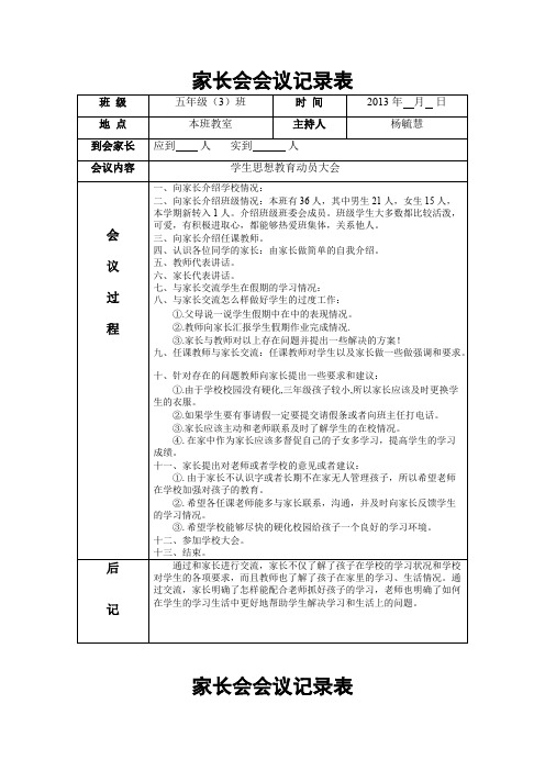 (完整版)家长会会议记录表