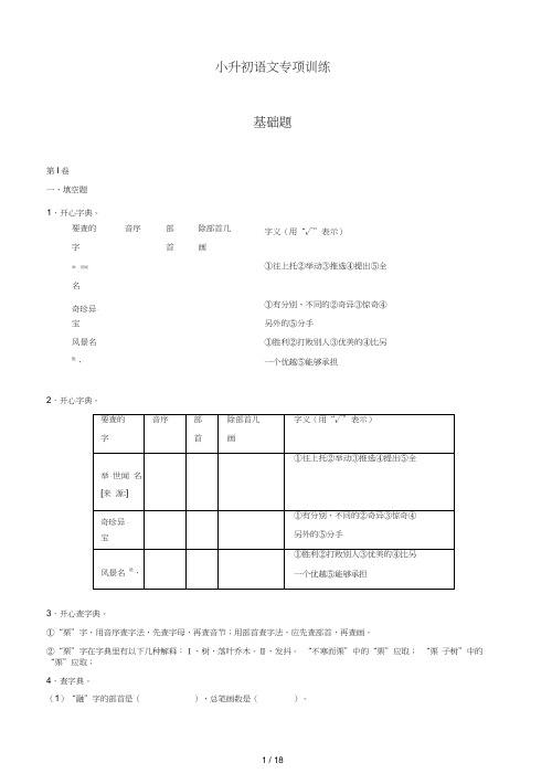 (版)小升初语文专项训练查字典基础题(有答案)(页)