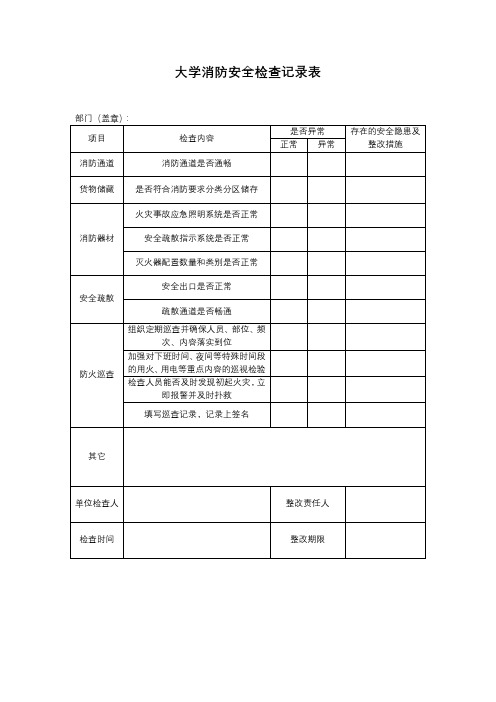 大学消防安全检查记录表