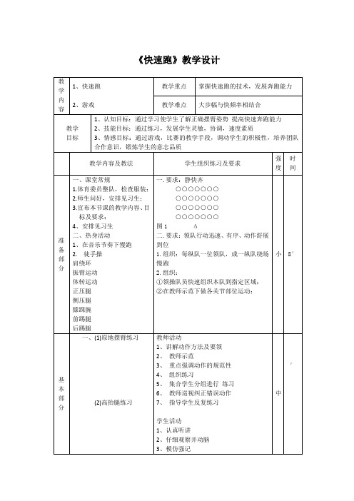 初中《体育与健康》七年级全一册《快速跑》教学设计