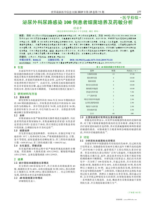 泌尿外科尿路感染100例患者细菌培养及药敏分析