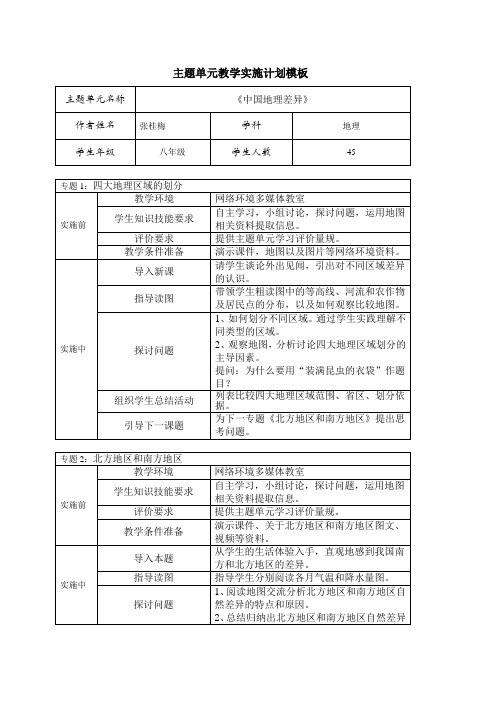 主题单元教学实施计划模板