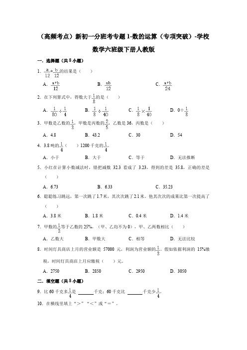  新初一分班考专题1-数的运算(专项突破)-小学数学六年级下册人教版【唯一店：教师学科网资料】