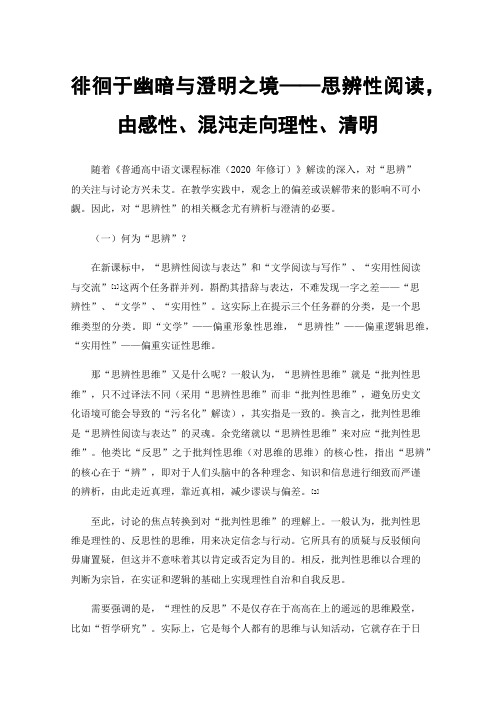 徘徊于幽暗与澄明之境——思辨性阅读，由感性、混沌走向理性、清明