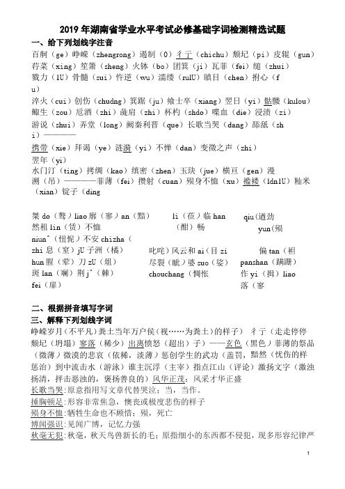 2019年湖南省学业水平考试必修基础字词检测试题(10页)