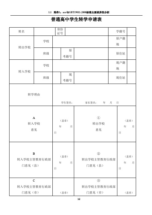 普通高中学生转学申请表