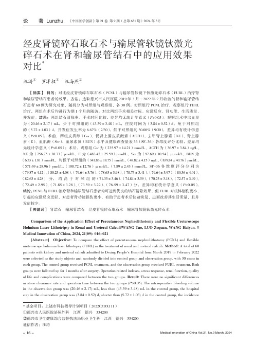 经皮肾镜碎石取石术与输尿管软镜钬激光碎石术在肾和输尿管结石中的应用效果对比