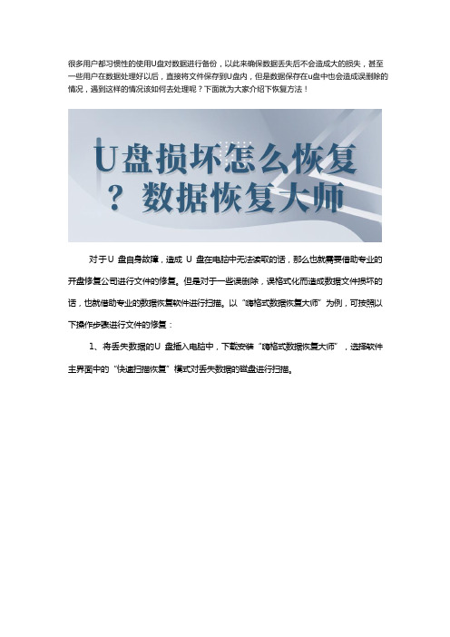 U盘损坏怎么恢复？数据恢复大师