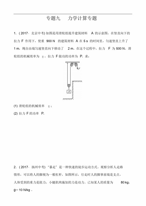 2018年中考物理专题力学计算专题文件.doc