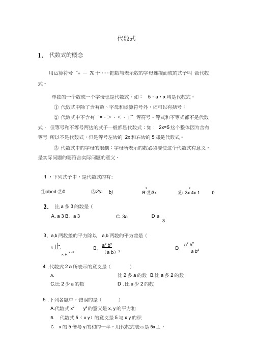 代数式(单项式、多项式、整式)知识点综合梳理