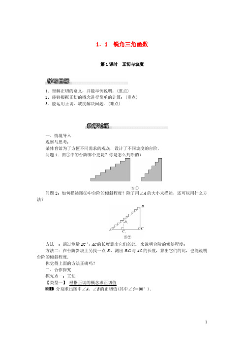 九年级数学下册第一章直角三角形的边角关系  全章教案 新版北师大版