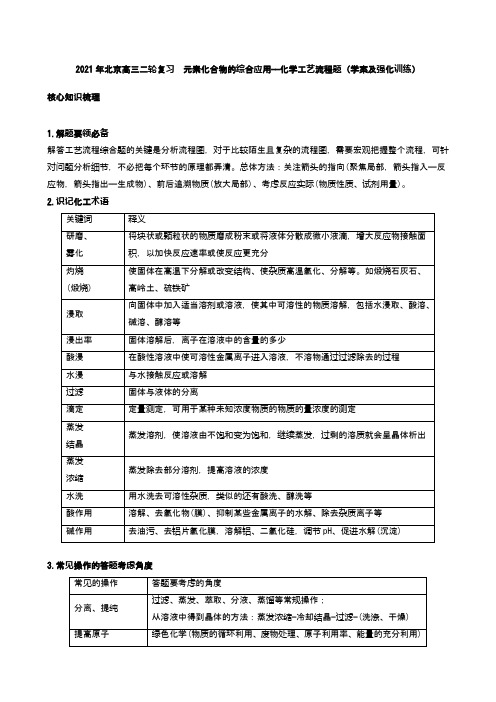 2021年北京高中化学总复习二轮复习 元素化合物的综合应用——化学工艺流程题(学案及强化训练)