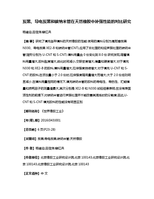 炭黑、导电炭黑和碳纳米管在天然橡胶中补强性能的对比研究