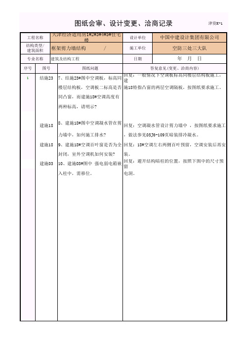 001-津资K-1 图纸会审、设计变更、洽商记录