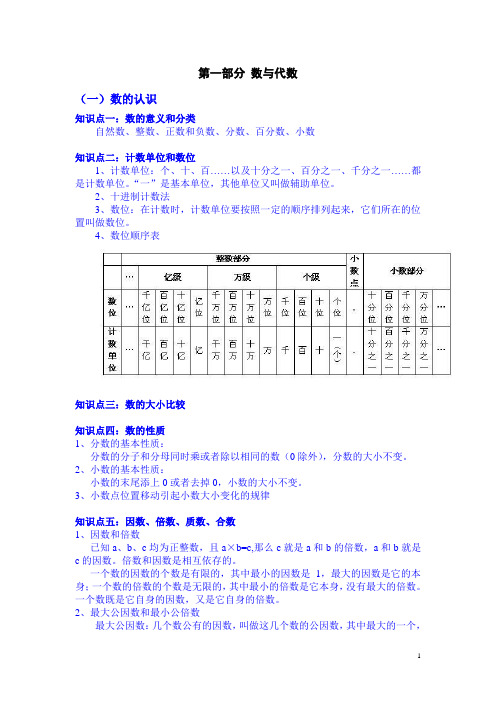 (完整版)六年级数学总复习知识点梳理