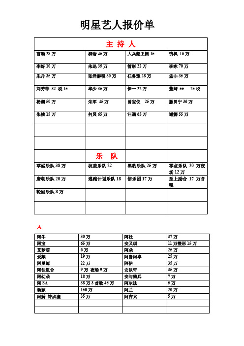 国内明星商业演出价目表