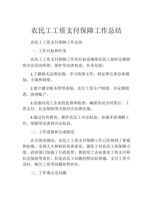 农民工工资支付保障工作总结