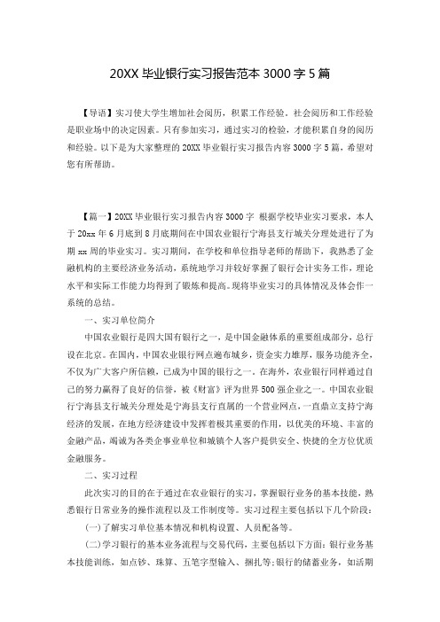 20XX毕业银行实习报告范本3000字5篇