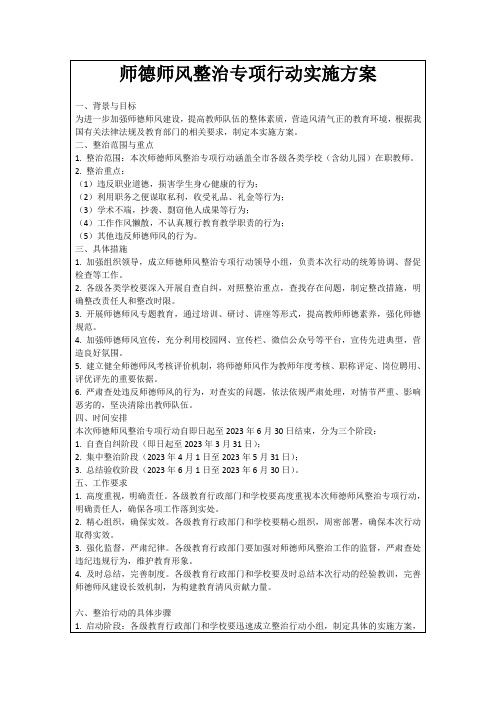 师德师风整治专项行动实施方案