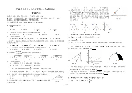 广东省中山市联考2019 年初中学业水平考试第一次阶段性检测数学试题