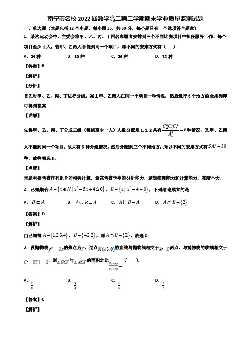 南宁市名校2022届数学高二第二学期期末学业质量监测试题含解析