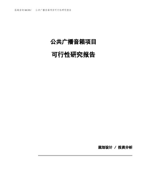 公共广播音箱项目可行性研究报告模板范文(立项备案项目申请)