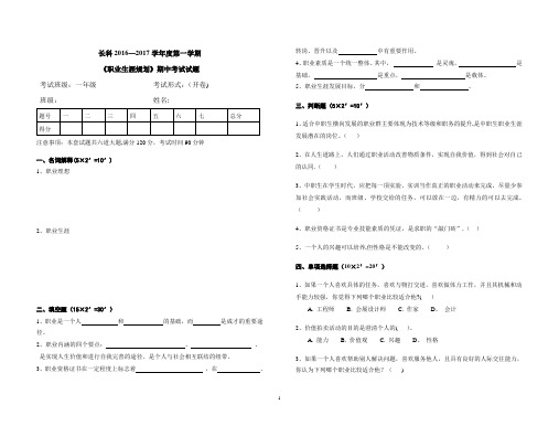 《职业生涯规划》期中考试试题(含答案)11