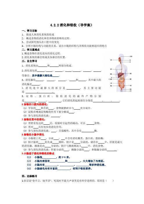 人教版七年级生物下册4-2-2消化和吸收(导学案)