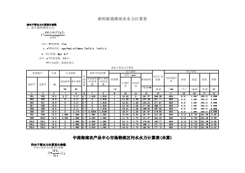 雨污水水力计算表