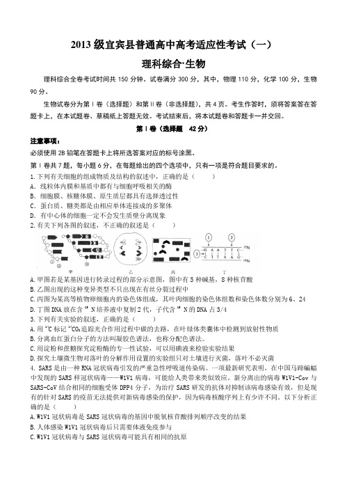 四川省宜宾县2016届高三第一次适应性测试理科综合试题(含答案)