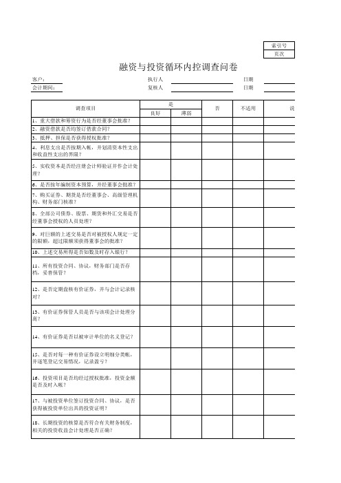 融资与投资循环内控调查问卷