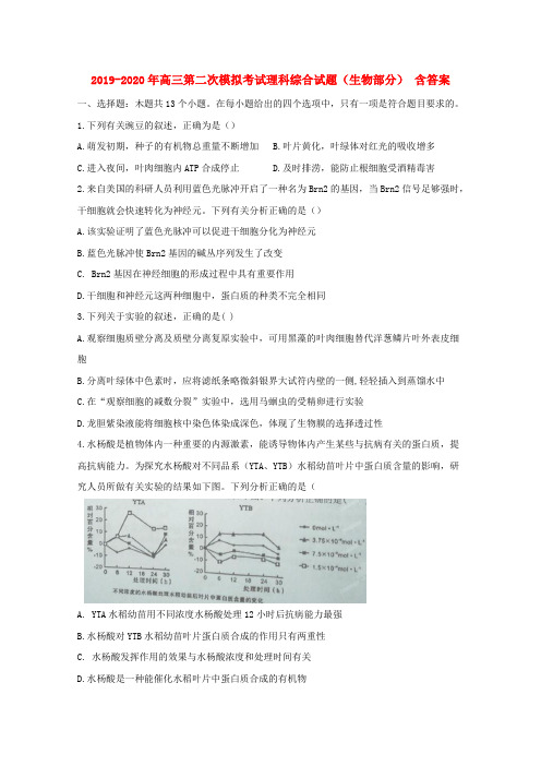 2019-2020年高三第二次模拟考试理科综合试题(生物部分) 含答案