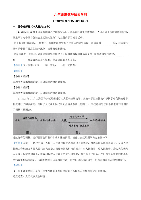 上海市浦东新区中考道德与法治一模试题(含解析)